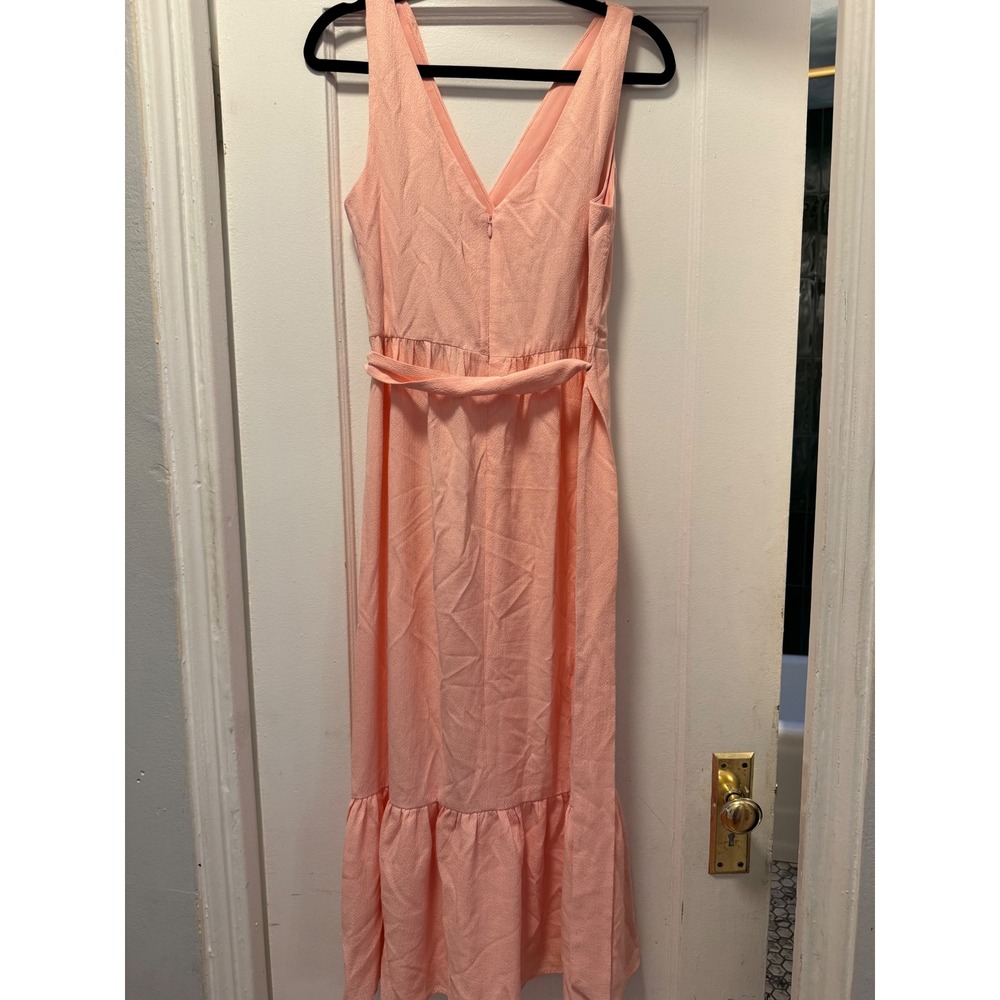 DKNY‎ Womens Peach Pink Faux Wrap Tiered Ruffle Midi Dress Size 10 Sleeveless - Picture 3 of 3